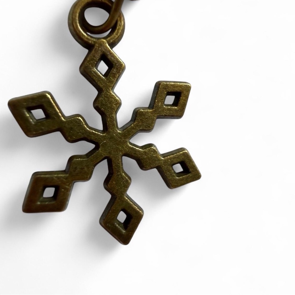 Handmade Bronze Snowflake Earrings Winter Snow Dangles ❄️ - Picture 6 of 7